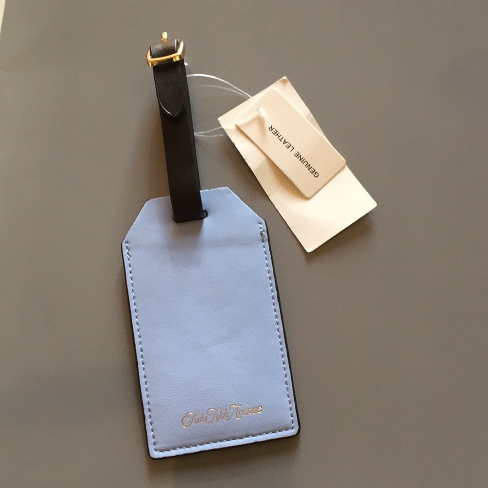 Saks Fifth Ave Blue Leather Luggage Tag/New